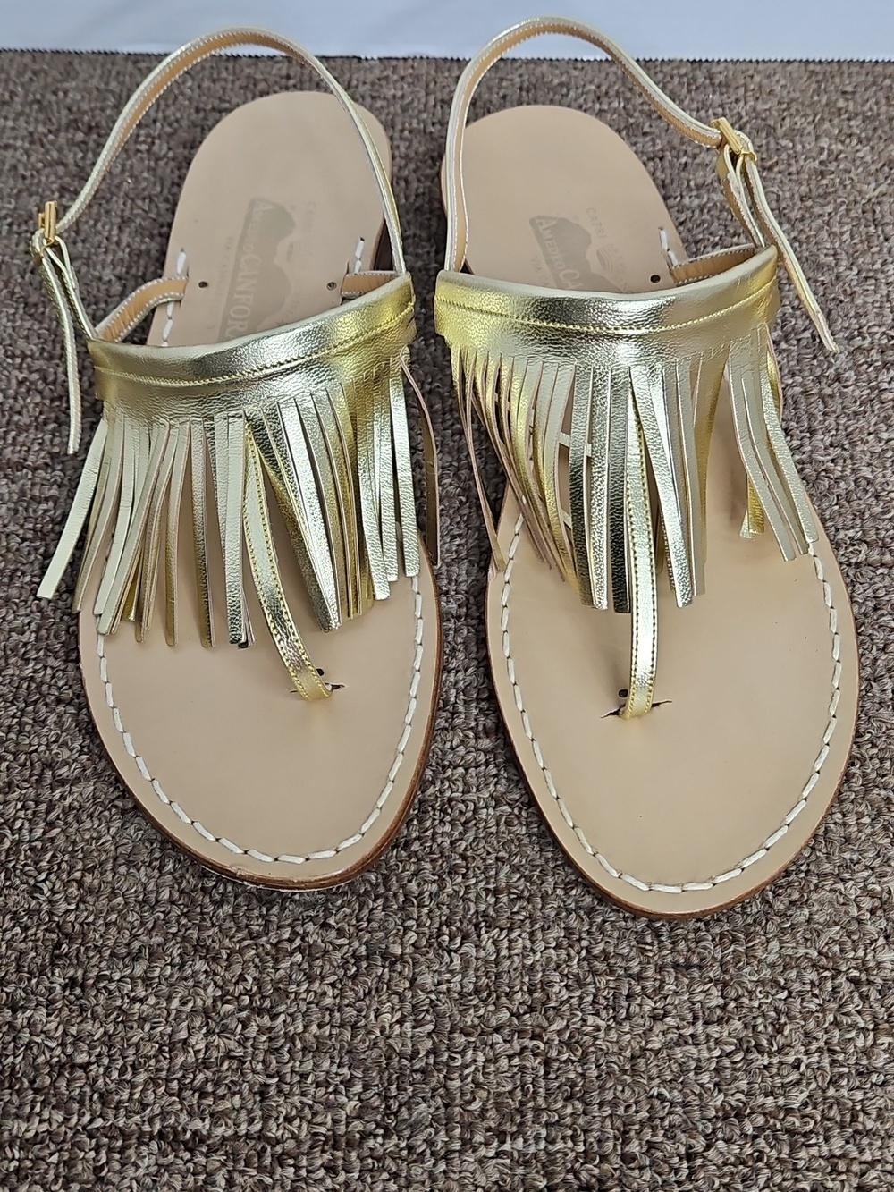 Amedeo Canfora Fringe Metallic Gold Luna Leather Sandals Made Italy Sz 10 Womens - Picture 2 of 6